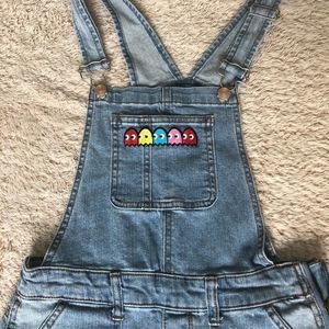Pac-Man Bleached Blue Jean Overalls